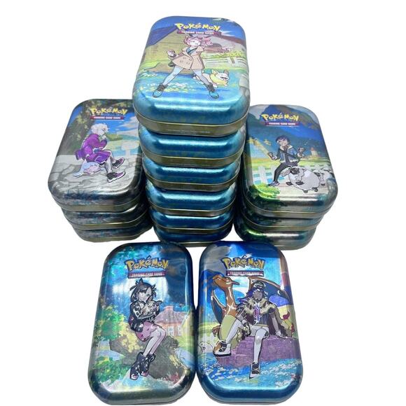 Pokemon TCG Empty Tins Lot - 14 Small, 10 Medium, 3 Large + 87 Card Sleeves - Picture 1 of 8
